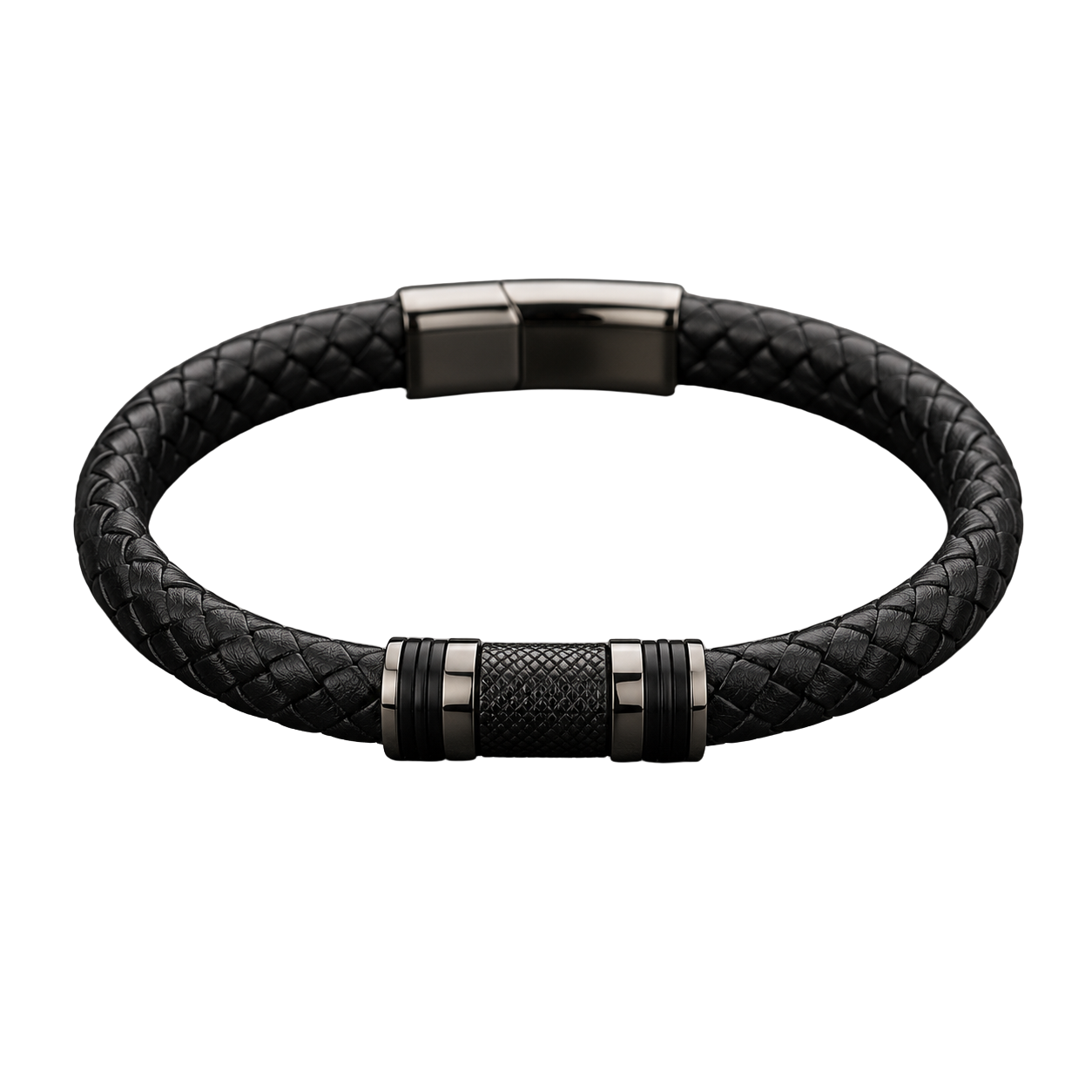 Braided Leather & Gunmetal Bracelet – Black | MAGGYE DOUTI