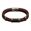 Braided Leather & Steel Bracelet – Chestnut Brown | MAGGYE DOUTI