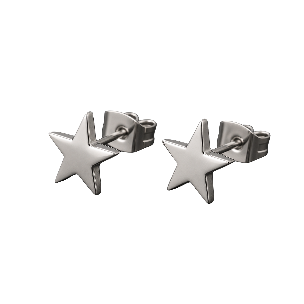 Polished Stainless Steel Star Stud Earrings – Silver | MAGGYE DOUTI