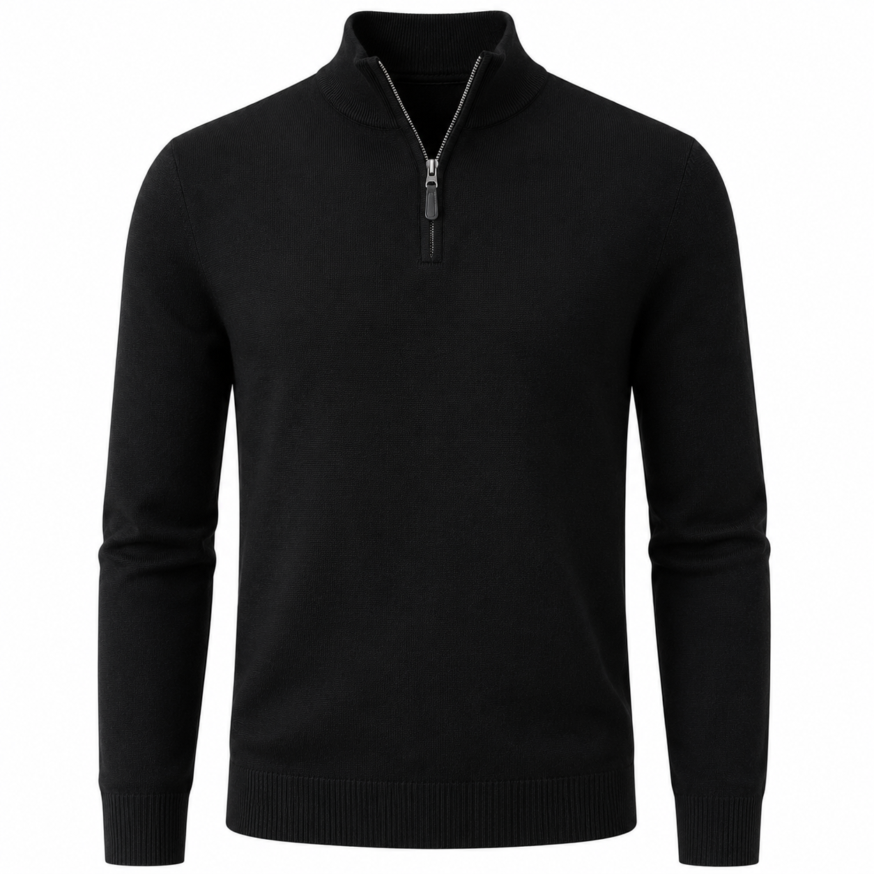 Fine Merino Wool Quarter-Zip Sweater – Black | MAGGYE DOUTI